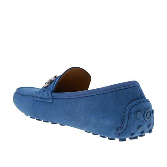 Salvatore Ferragamo Grazioso Loafers Gancini Blue Suede Leather Size 10 New